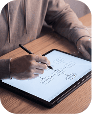 Person analyzing data on a tablet with charts and graphs for data pilot insights.